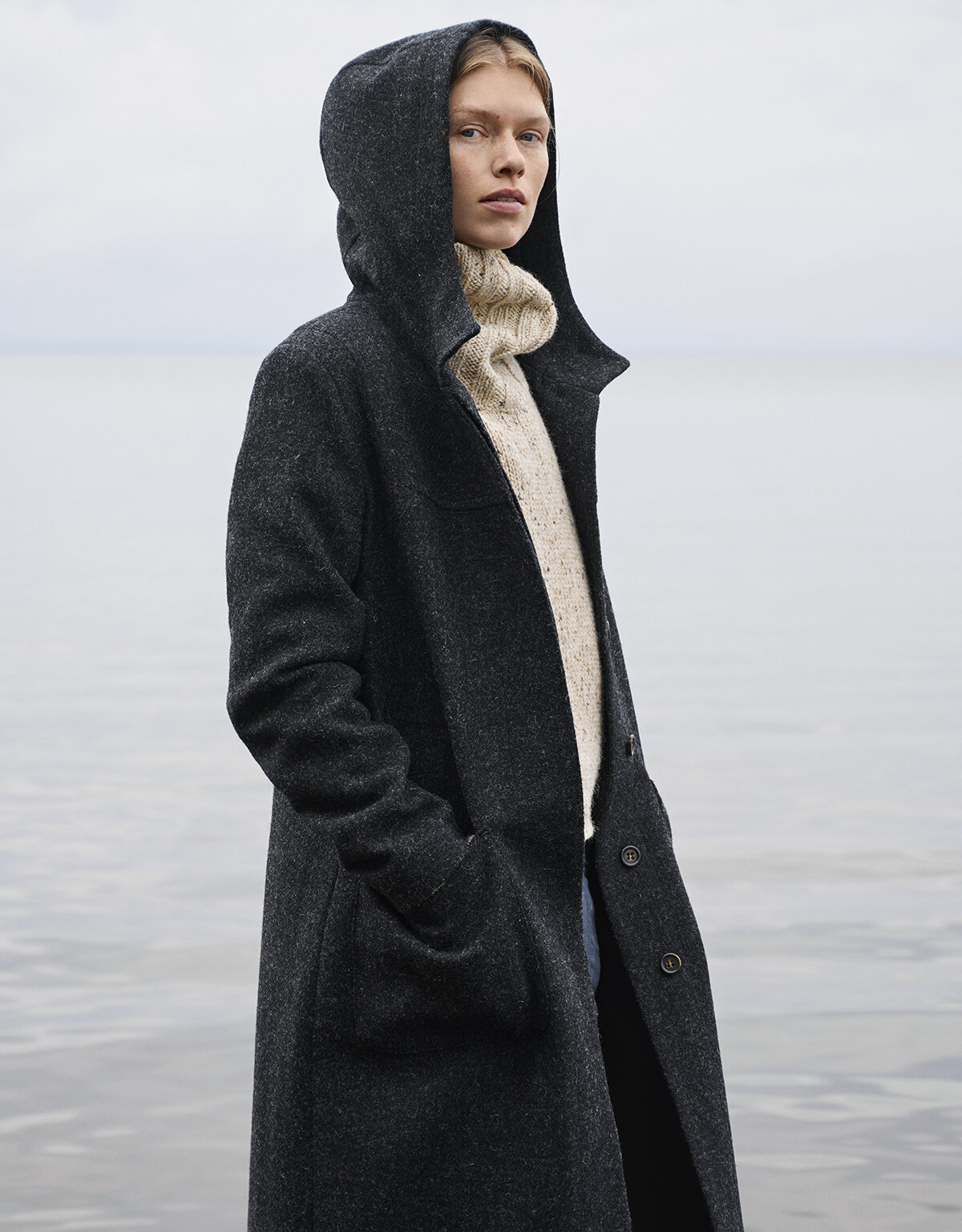 Melange wool hooded knitted coat deals