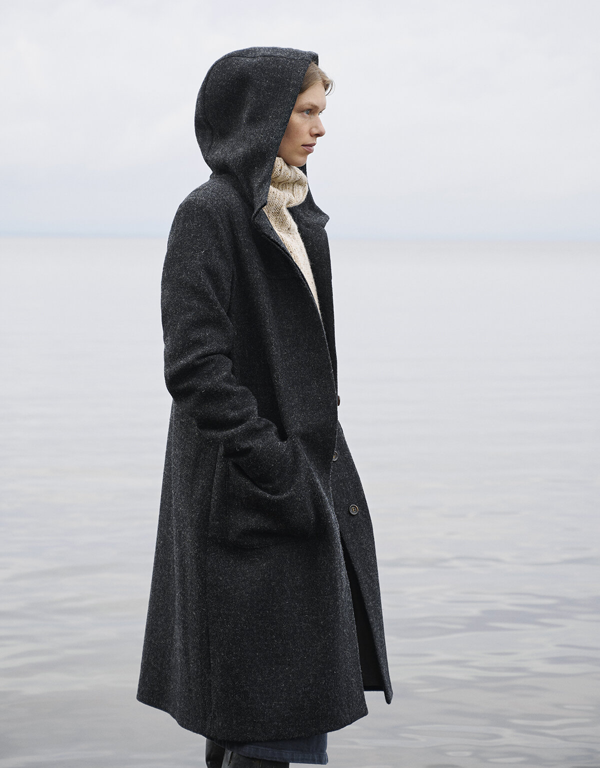 Women melange wool hooded on sale knitted coat